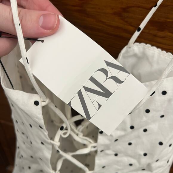 Zara White Polka Dot Dress V Neck Backless High Waist Sleeveless sz M NWT's - Picture 16 of 16